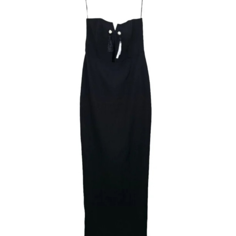 Sau Lee Imani Gown Black Tassel Strapless Keyhole Maxi Dress - Picture 2 of 8